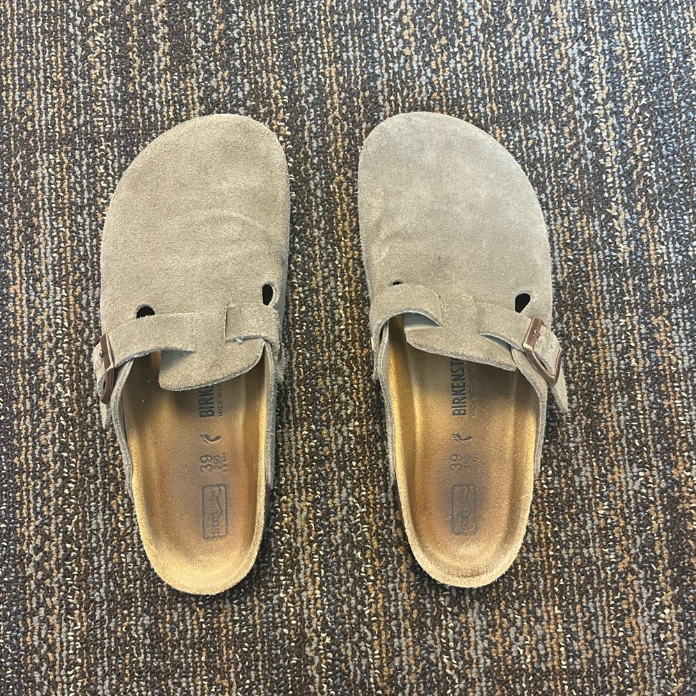 Birkenstock Suede Clogs in Taupe